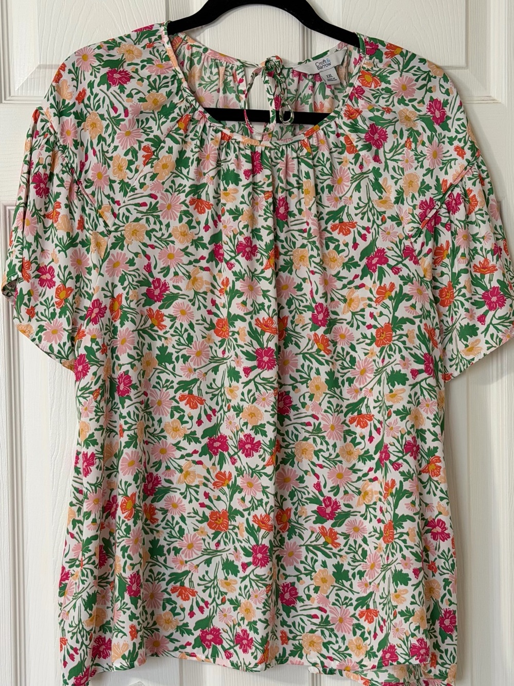 croft & barrow Multicolor Floral Tie-Neck Blouse on White